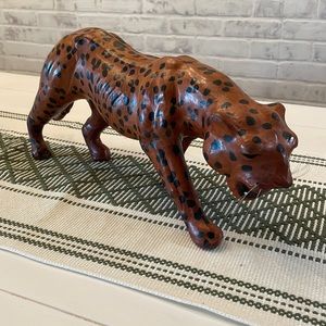 Vintage leather wrapped leopard figurine